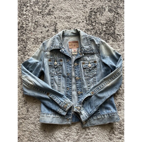 Y2K True Religion Women’s Denim Jacket Size S Style Jimmy Distressed - Picture 1 of 6